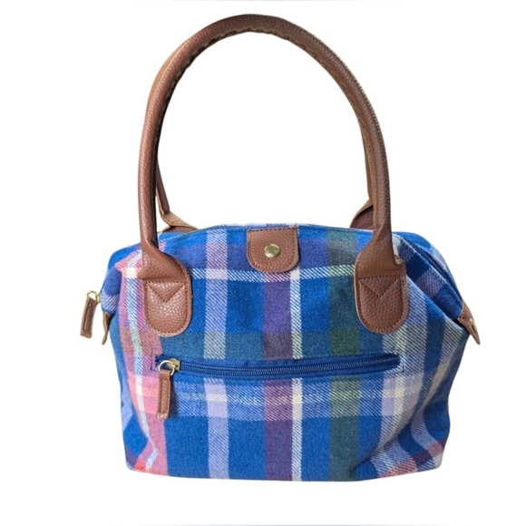 Woman Within Handbags - Woman Within Plaid Blue Brown White Pink Green Women's Handbag EUC Zipper Pocket